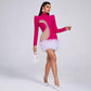 Rose Red Raglan Long Sleeve Ball Gown Dress