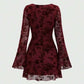 Spice Girl Mesh Flocked Crew Neck Flare-Sleeve Dress