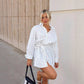 Striped Loose Tie Large V-neck Long-sleeve Shirt Short Dress