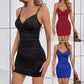 Robe caraco à col en V et manches courtes pour femme, coupe ajustée, épaules dénudées
