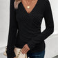 Spring And Autumn Women's Solid Color And V-neck Long-sleeved T-shirt Top