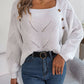Button Solid Color Hollow-out Lantern Sleeve Sweater