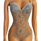 Mesh Luxury Full Diamond Sleeveless Jumpsuit Triangle High Fork