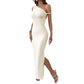 Womens Elegant Long Dress With A Slanted Neckline And Off-the-shoulder Design