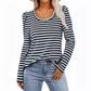 Women's Long-sleeved Round Collar T-shirt Puff Sleeve