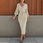 Elegant Commuter Sweater V-neck Lace-up High Waist Women's Dress