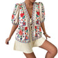 Women's Floral-print Cardigan With Tie-front Short-sleeve Top And Shorts Set