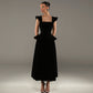 Womens Sexy Square-Neck Slim-Fit Midi Dress