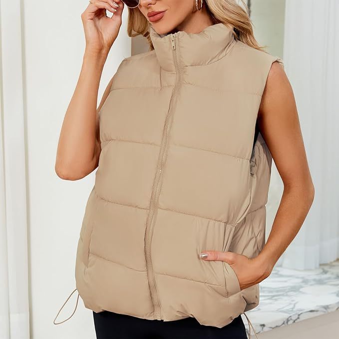 Gilet sans manches en coton rembourré thermique à col montant pour femme