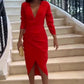 Robe dos nu plissée à taille cintrée et col en V pour femme