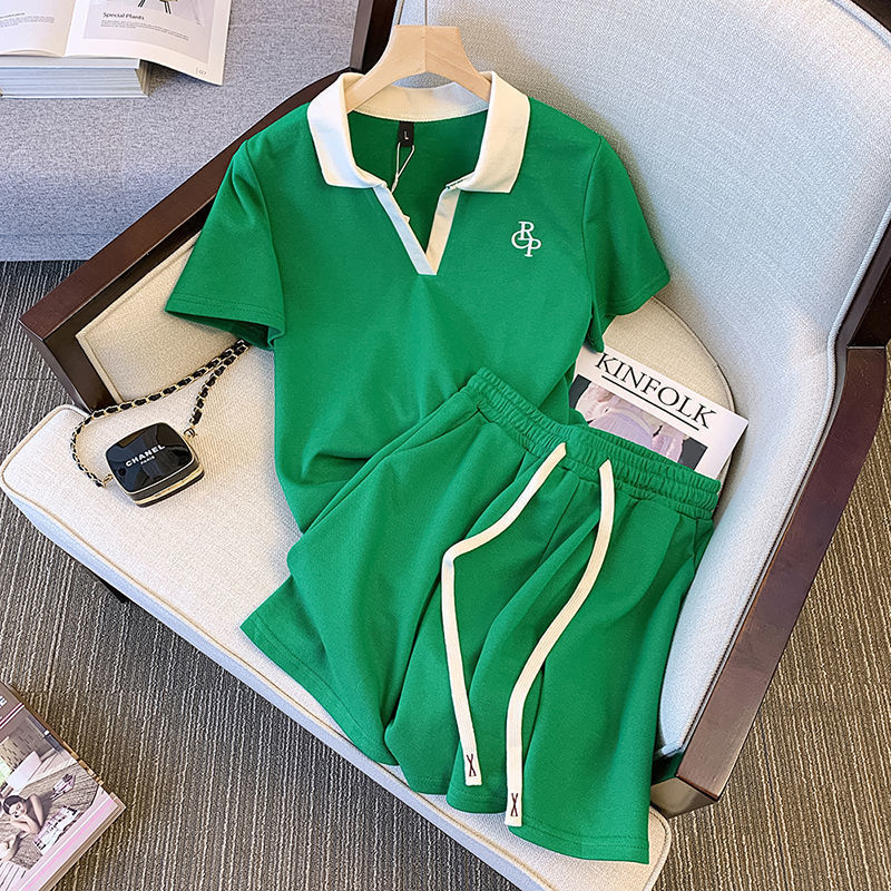 Polo-neck Top And Shorts Two-piece Set