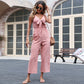 Cotton And Linen Women's Knotted Nine-quarter Pants Suspenders Wide Leg Jumpsuit
