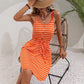 New Striped Sleeveless Square Neck Printed Slip Dress