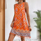 Women's Printed Round Neck Tassel Hem Dress