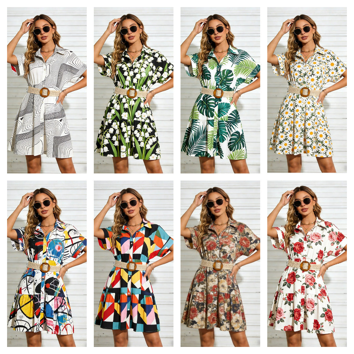 Womens Slimming Belt Short-Sleeve Dress