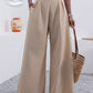 Solid Color Loose Wide Leg Elegant Pants With Pocket