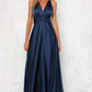 Deep V-neck Sleeveless Lace-up Backless High Waist Large Swing Satin Dress