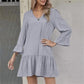 Robe ample à col montant pour femme, couleur unie, plissée, en coton et lin