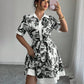 Simplicity Waist-controlled Printed Lace Up Short Sleeve Dress