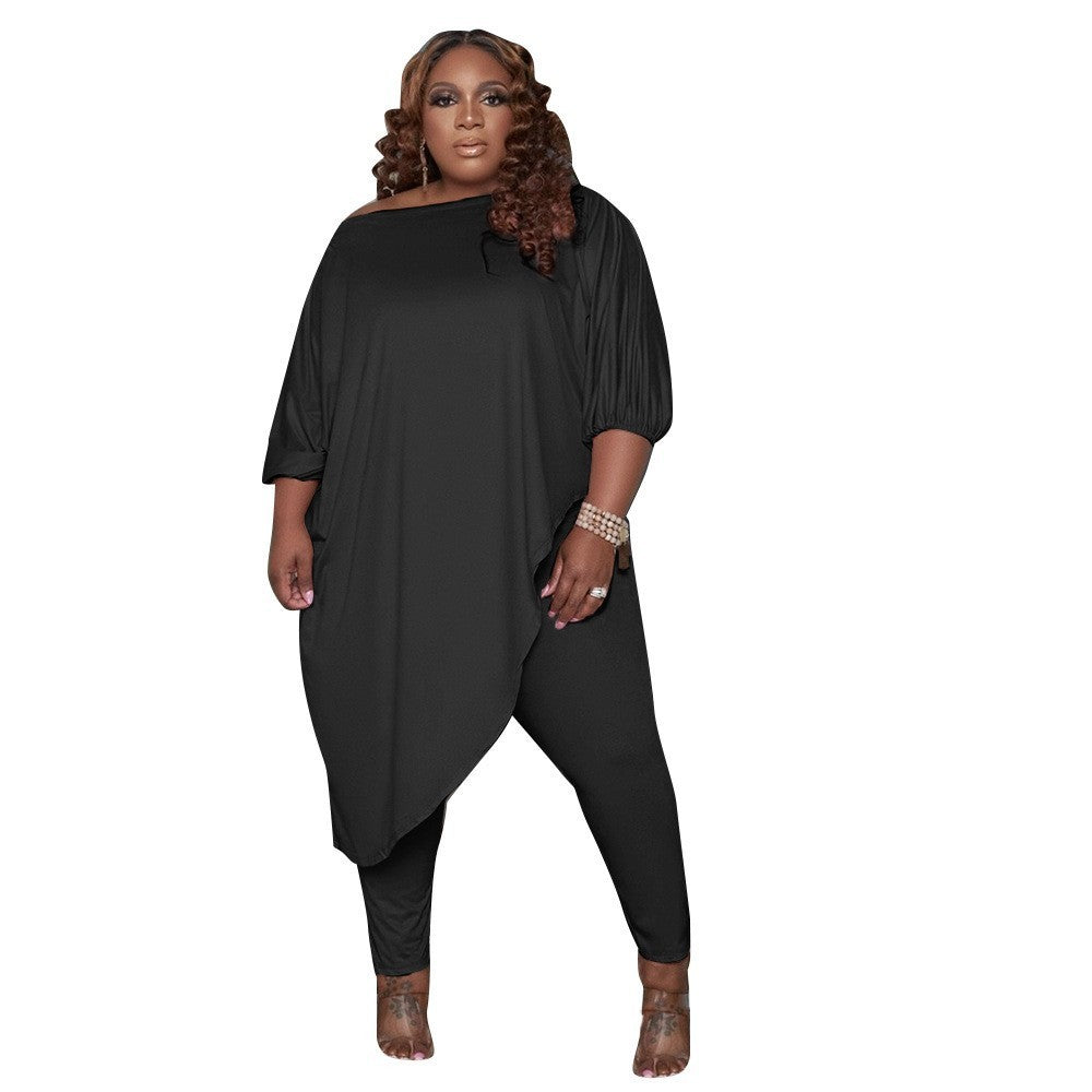 Ensemble deux pièces ample et uni pour femme, grande taille, style européen et américain, vente en gros, printemps et automne