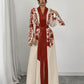 Women's V-neck Long Cardigan Printed Flared Long-sleeve Lace-up Dress