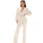 Women's Sequined Deep V-neck Long-sleeved Jumpsuit Trousers