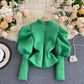 Women's Long Solid Color Puff Sleeve Top