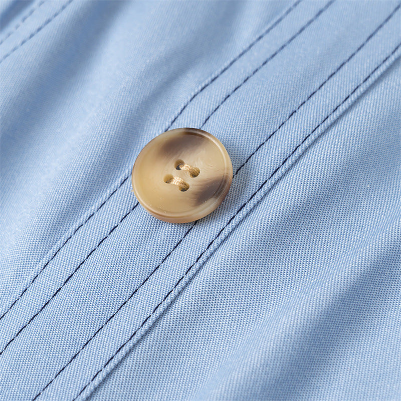 Single-breasted Mid-length Slim Fit Denim Dress