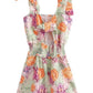 Two-shoulder Lace-up Cutout Printed Suspender Jumpsuit Shorts