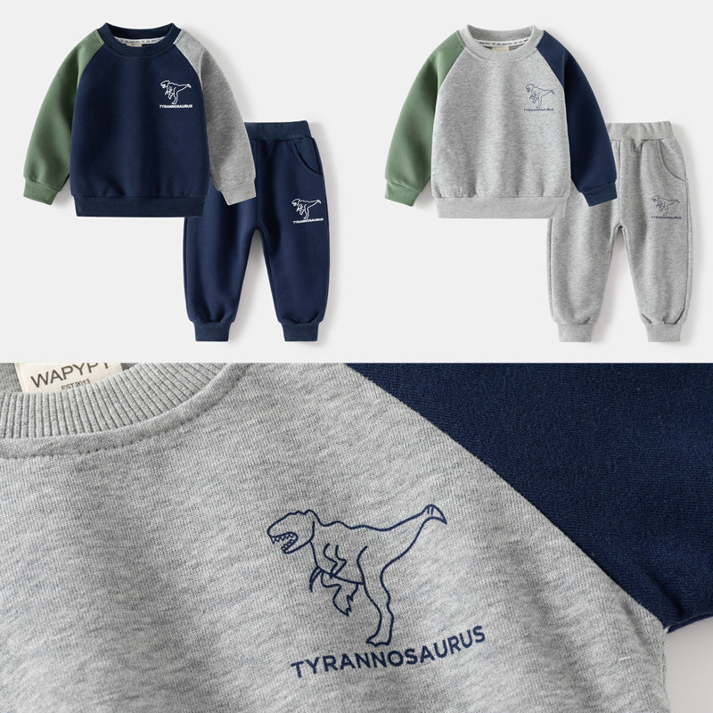 Combinaison à manches longues pour enfants, imprimé dinosaure, couleur contrastée