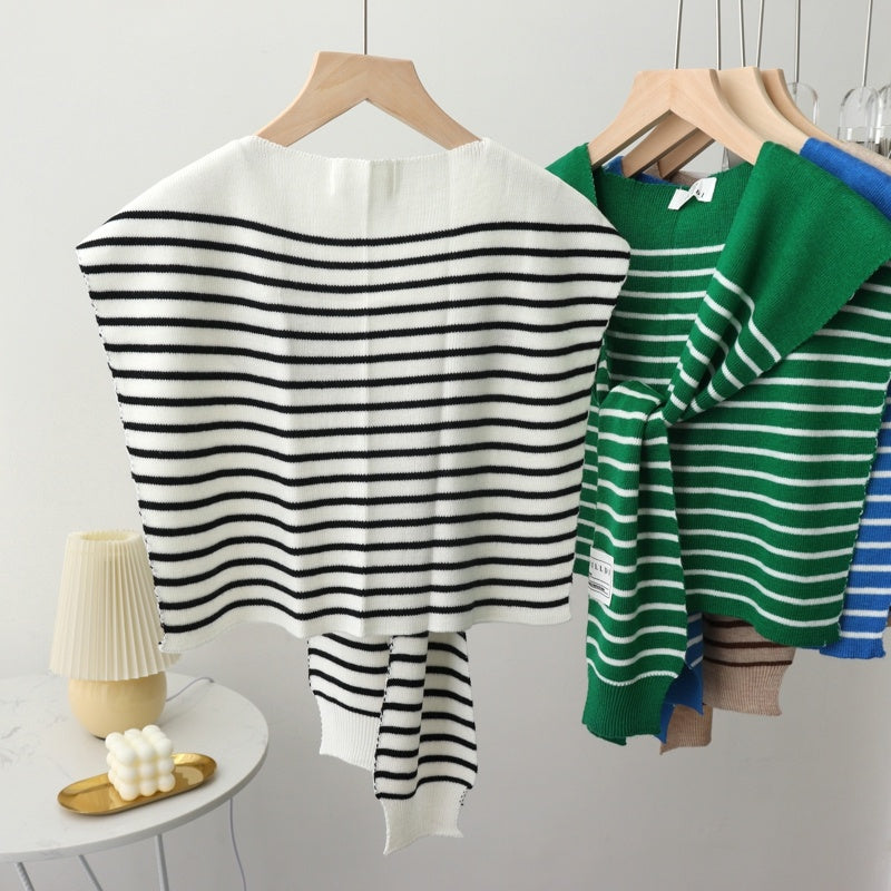Women's Pinstripe Shoulder Cape Sweater