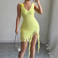 Womens Solid-Color Casual Floral-Trim Dress