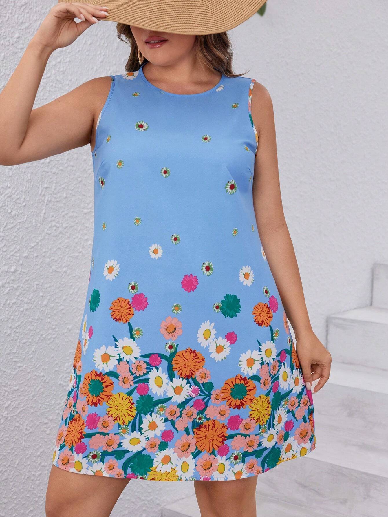 Robe à manches courtes et imprimé végétal pour femme, jupe patchwork à contraste de couleurs