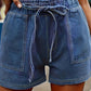 Women's Plus Size Summer Jeans Elastic Waist Tie Solid Color