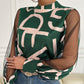 Geometric Print Stitching Mesh Round Neck Pullover Top