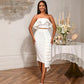 Tube Top White Shirt Asymmetric Hip Skirt Suit