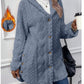 Cardigan à capuche boutonné, veste longue d'hiver, manteau à manches longues de couleur unie