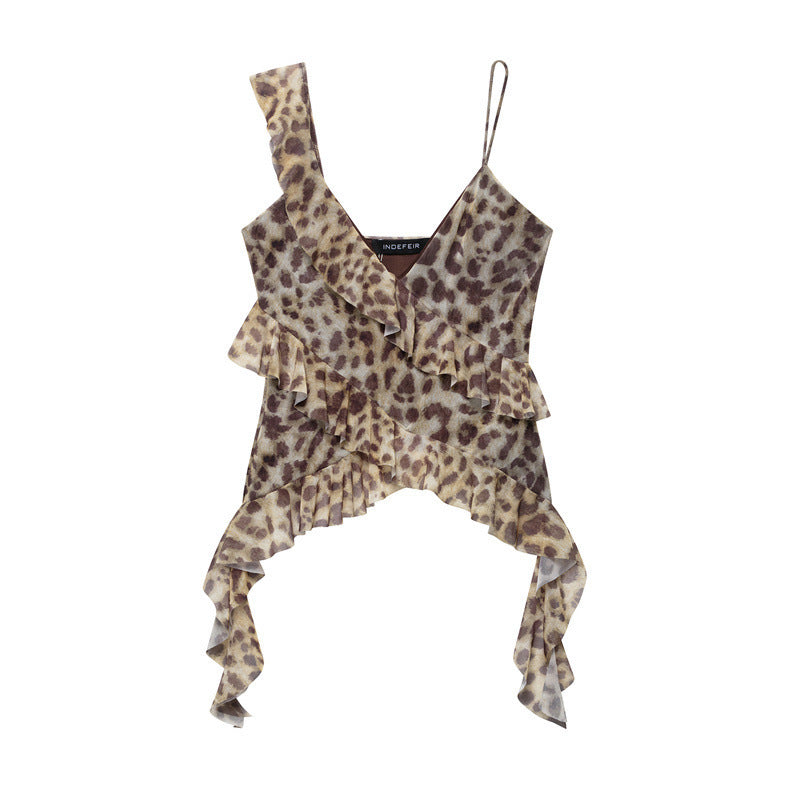 Ruffled Irregular Wind Sleeveless Top
