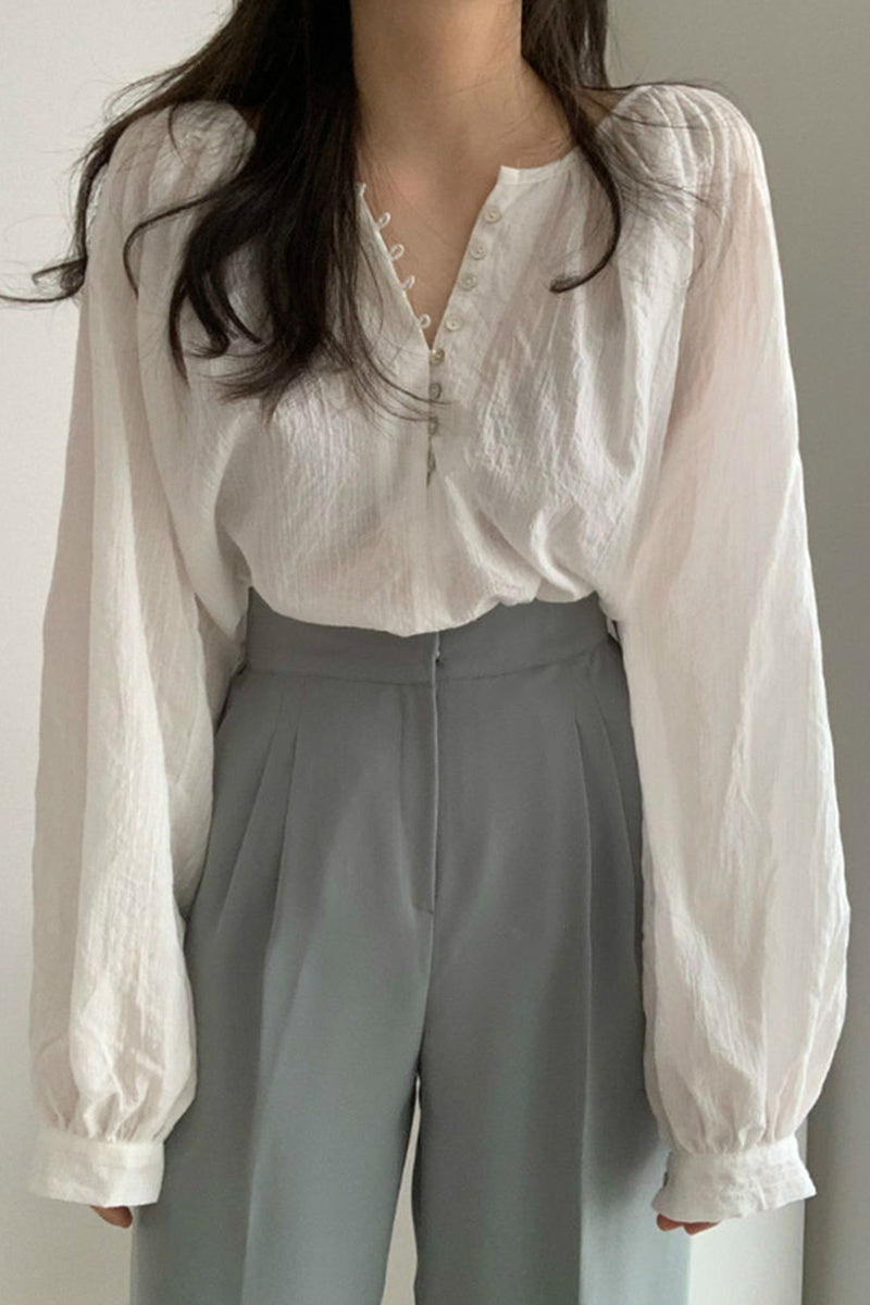 Niche Simple Round Neck Shell Button Thin Air-conditioned Shirt