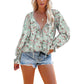 Women's Loose V-neck Casual Long-sleeved Floral Chiffon Shirt