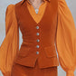Fashionable Retro Long-sleeved Chiffon Orange Velvet Shirt And Skirt Set