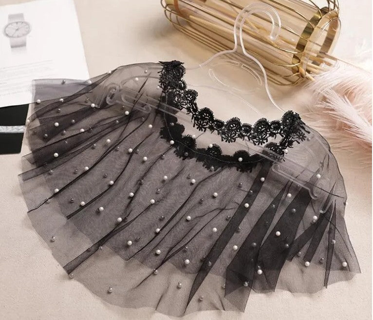 Small Shawl New Black Mesh Pearl Particle Lace