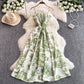Womens Retro Chiffon Printed Backless Slip Dress
