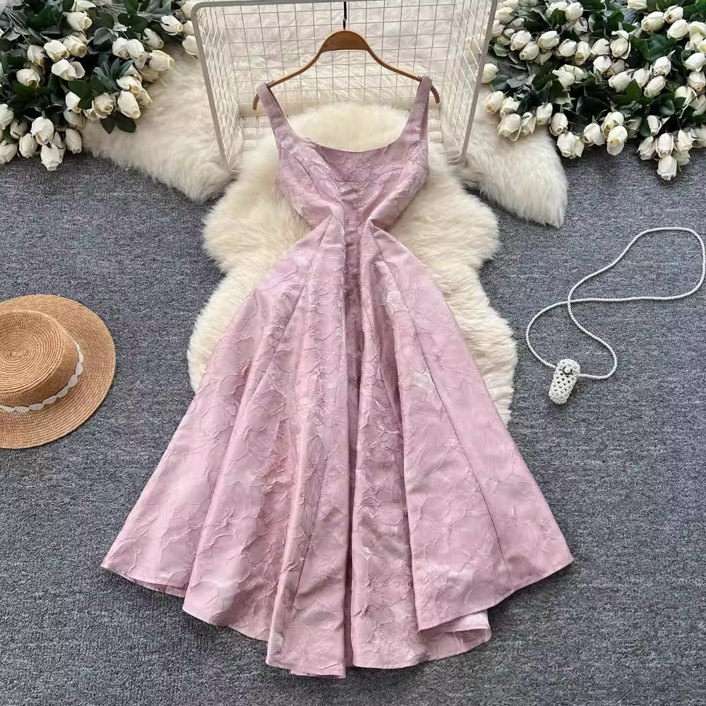 Jacquard Slip Dress Womens Sophisticated High-waist Figure-flattering Style
