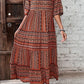 Plus Size All Over Print Tiered Dress, Vacation Notch Neck Short Sleeve Dress, Women's Plus Size Clothing