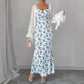 Long Sleeve V-neck Chiffon Spliced Knit Print Bodycon Dress