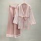 Spring And Autumn Jacquard Houndstooth Knitted Wide-leg Pants Two-piece Set