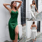 Women's Breasted Satin V-neck Backless Midi Dress