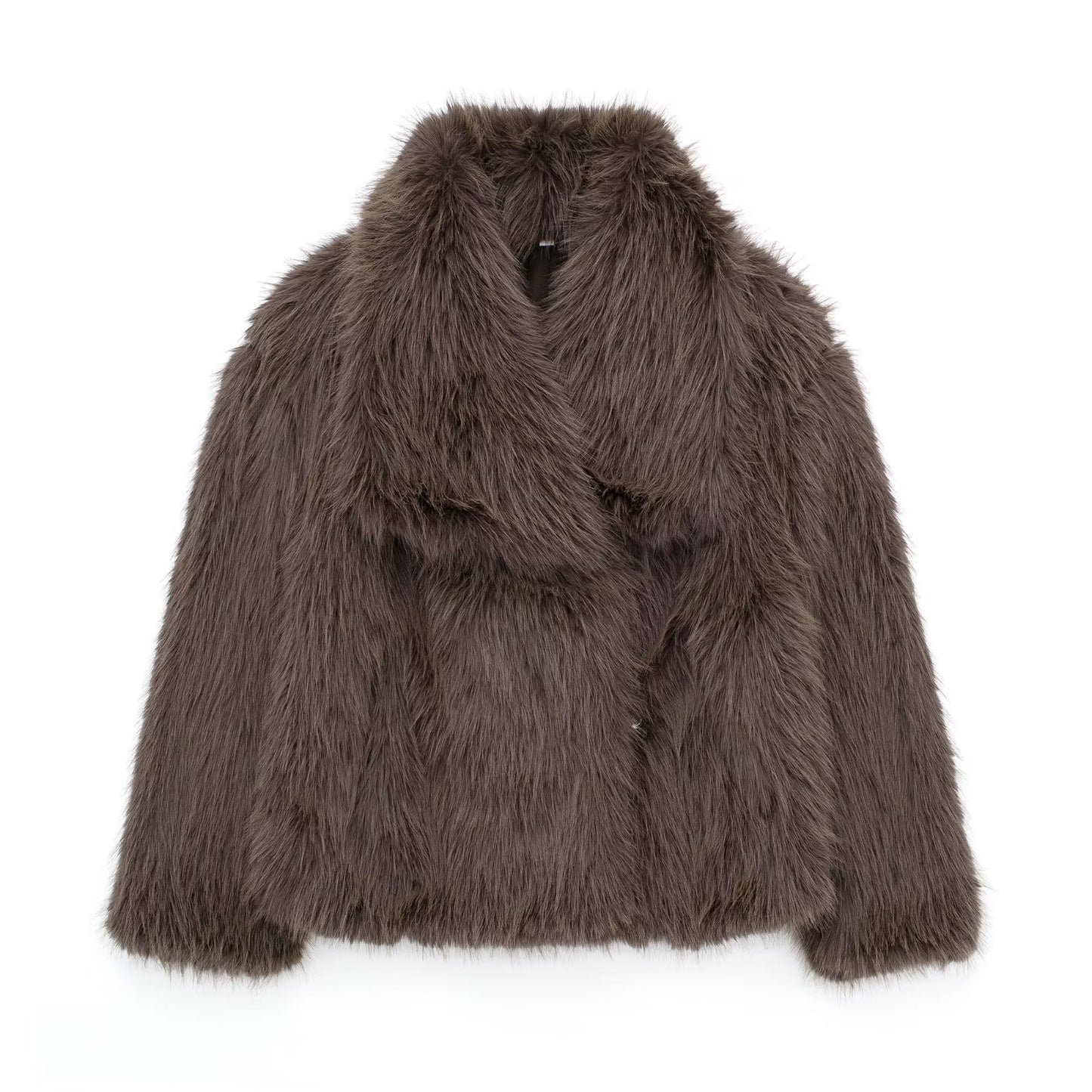 Cardigan à revers et manches longues en fausse fourrure pour femme, manteau court et ample
