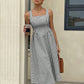 Womens Casual Sleeveless Strappy Square-Neck Colorblock Striped Dress
